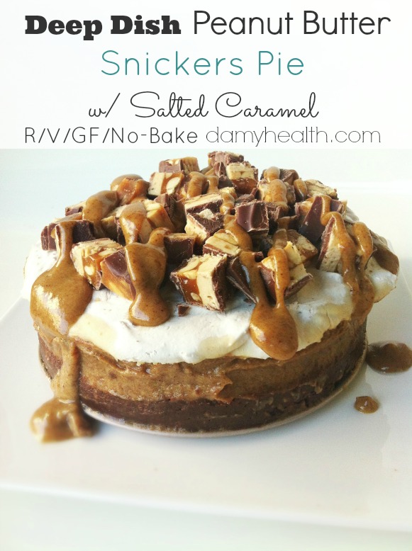 Raw Vegan No-Bake Deep Dish Peanut Butter Snickers Pie w/ Salted Caramel