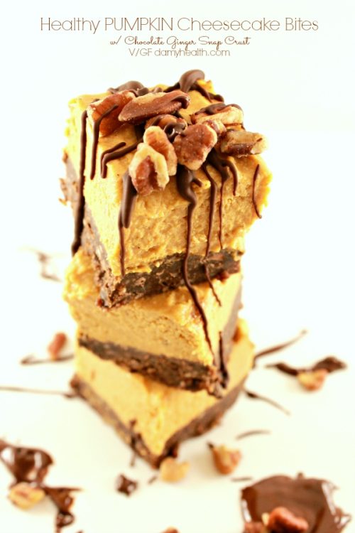 Healthy Pumpkin Cheesecake Bites with Chocolate Ginger Snap Crust